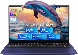 NIMO 17.3 FHD-Laptop 32GB RAM 1TB SSD IPS Business Computer Wi-Fi 6 Win 11 1215U - Picture 1 of 9