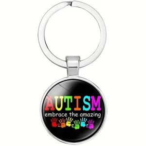 AUTISMUS SCHLÜSSELRING GLAS/METALL - UMARMEN SIE DEN UNTERSCHIED - AUTISTISCH - SPEKTRUM T74 - Bild 1 von 1