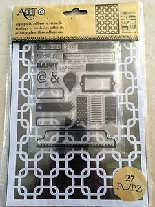 Art-C Clear Acrylic Stamp & Adhesive Stencil Set Interlocking Squares 27-pc NEW - Picture 1 of 2