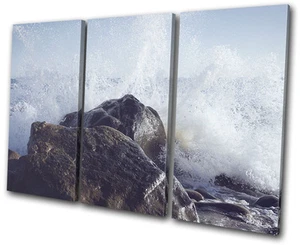 Felsen Meerwellen Landschaften HÖHEN LEINWAND WANDKUNST Bilddruck - Bild 1 von 1