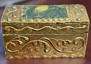 VTG Italian Florentine Gold Gilt/Paint Carved Dome Trinket/Jewelry Box Mona Lisa - Picture 1 of 7