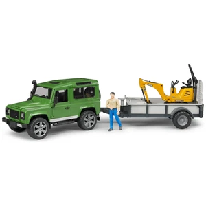 Bruder Toys Land Rover Defender Trailer And JCB Excavator Vehicle W/ Figure Set - Picture 1 of 8