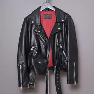 All Saints Leather Jacket UK4 US0 EU32 Womens Extra Small Billie Oversized Biker - Picture 1 of 22