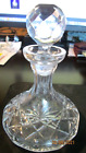 Vtg Etched Heavy Clear Glass Decanter Ball Stopper Diamond Pattern