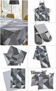 Catherine Lansfield Larsson Geo Kitchen Table Cloth Apron Towels Placemats Grey - Picture 1 of 56