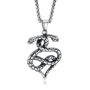 Stainless Steel Twisted/Intertwined Snake Necklace (24 in)(1.25x2.25in) - Picture 1 of 6