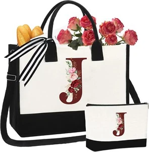 Tote Bag for Women - Monogrammed Bags with Initial Makeup Canvas... - Picture 1 of 7
