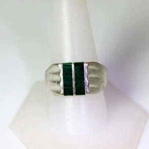 Beautiful Sterling Silver Mexico Inlaid Malachite Ring Size 10.5 - 10814 - Picture 1 of 7