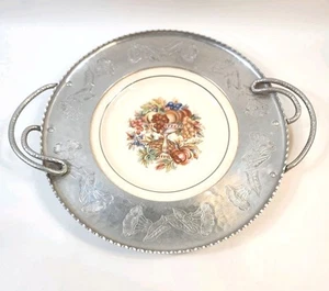 Vtg FARBERWARE Aluminum And Ceramic Laurella Cambridge Plate Serving Tray 18" - Picture 1 of 12