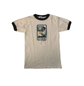 Vintage Y2K Bob Ross "Happy Trees" Art Ringer Tee Size Small White Blue Painting - Bild 1 von 7