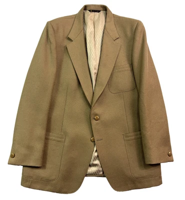 复古 Hopsack Blazer 44L 棕褐色夹克运动西装外套 100% 羊毛重型美国 — 第 1/4 张图片