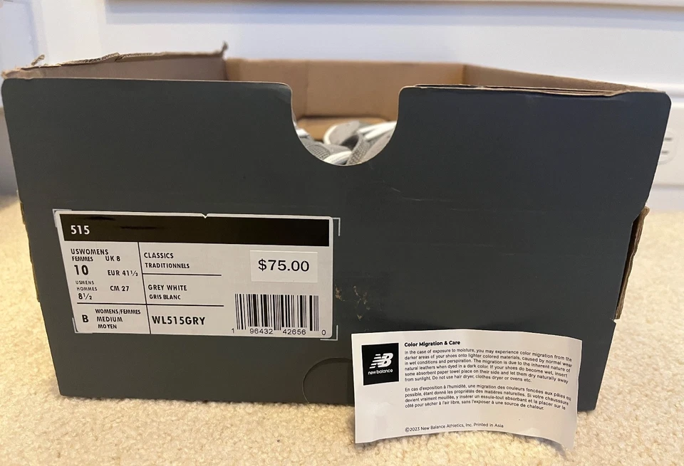 Nuevo en caja Zapatos New Balance Mujer Gris Blanco 515 Clásicos Tenis WL515GRY Medianos $75 Foto 1 de 1