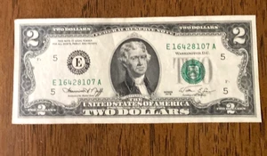 Federal Reserve Note $2 bill green seal paper money E16428107A - Picture 1 of 2