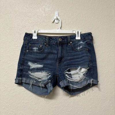 American Eagle Size 6 Tomgirl Midi Jean Denim Shorts Distressed Cuffed - Image 1 of 4