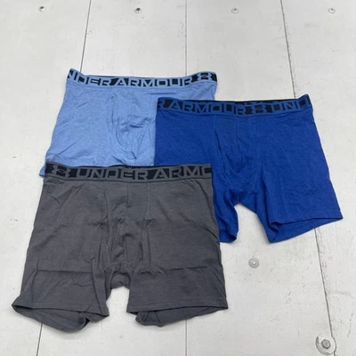 Under Armour Boxer Briefs Mens Large Blue Gray Essential Cotton 6" Inseam 3 Pack - Image 1 of 4