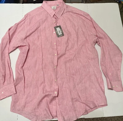 Murano Mens New $90 Linen Band Western Collar Button Shirt 2XT Tall Pink NWT - Image 1 of 4