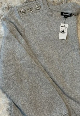 NUEVO CON ETIQUETAS EXPRESS Sudadera Gris Adornada Cristal Brillante Diseño 3 Botones Talla L Foto 1 de 4