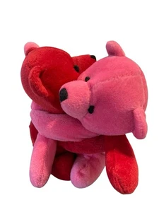 Paar Vintage Russ umarmende Bären rosa rot Plüschtier Stofftier 5 Zoll lange Arme zum Binden Liebe - Bild 1 von 8
