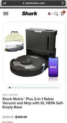 Shark Matrix Plus 2-in-1 Robot Vacuum & Mop-Black Model RV2610WD—$699.99 Retail! - Image 1 of 4