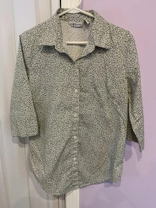 Camicetta The Tog Shop donna taglia M motivo foglia verde salvia bianca con bottoni usata in ottime condizioni - Foto 1 di 7