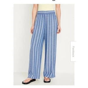 Vecchio pantalone blu navy lino gamba larga pull on multi righe taglia PS small PETITE - Foto 1 di 8