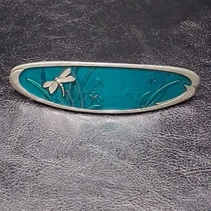 DANFORTH Dragonfly Hair Barrette Teal Enamel Pewter Made In USA. 15.452 - Picture 1 of 6