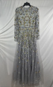 Nuevo con etiquetas Vestido Mac Duggal [6] 5533 Adornado Cuello Alto Manga Larga Línea A S1944 - Imagen 1 de 11