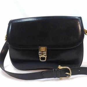 Celine Shoulder bag Triomphe hardware leather black Used Authentic Excellent JPN - Picture 1 of 24