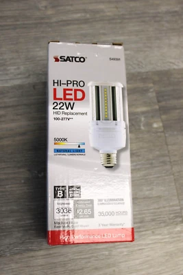 Satco S49391 - 22 Watt LED HID Replacement - 5000K - Type B; Ballast Bypass NEW - Image 1 of 2