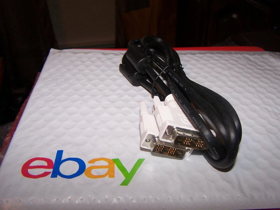 DVI Male to DVI Male Cable Monitor Cable Adapter 6 Feet Black with white ends - Image 1 of 1