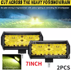 Tri-ROW Yellow 7Inch Led Bar Fog Work Lights Pods Cube fit Jeep Wrangler Kubota - Picture 1 of 19