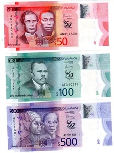 LOT SET SERIE 3 JAMAICA Jamaique 50 100 500 Dollars 2023 POLYMER NEUF UNC - Zdjęcie 1 z 2