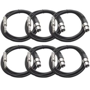6 Pack of 6 Foot Black XLR Female to TRS Patch Cables PA DJ Cords XLRF to 1/4" - Picture 1 of 4
