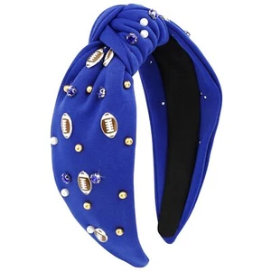 Jeweled Knotted Headband for Women Top Knot Hairband Gift Blue - Picture 1 of 7