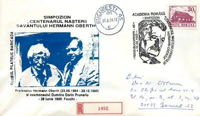 BB001 Romania Professor Hermann Oberth and cosmonaut Dumitru Prunariu FDC 1994 - Image 1 of 2