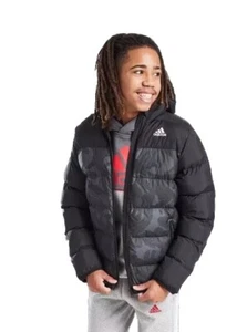 Adidas Junior Boys Synthetic Fill Down AOP Camo Jacket Black - Picture 1 of 5