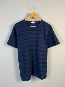 REISS Darras Cotton Men Navy Blue Striped Short Sleeve Tee Shirt Size L - Picture 1 of 9