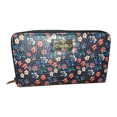 NANETTE LEPORE New Zip Around Wallet Black Blue Pink Floral Clutch Purse 8X4.5"  - Image 1 of 4