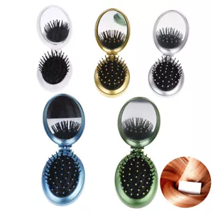 Portable travel folding hair brush with mirror compact pocket size comb - Picture 1 of 17