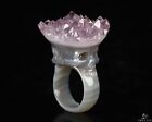US Size #8 Amethyst & Agate Carved Crystal Skull Ring, Crystal Healing
