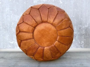 Moroccan Ottoman Leather Pouf : Luxurious Comfort for Your Living Space - Picture 1 of 9
