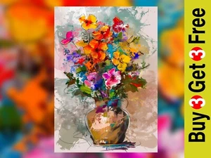 Bold Bloom Vase Display 5"x7" Print on Matte Paper | Colorful Floral Painting - Picture 1 of 18