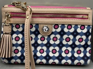 Spartina 449 CALHOUN Morgan Wristlet Wallet Leather Blue & Pink - Picture 1 of 15
