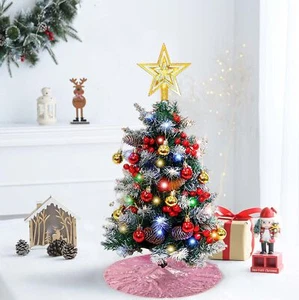 48 Inch Pink Gold Snowman Sequin Christmas Tree Skirt Rustic Holiday Decor - Picture 1 of 6