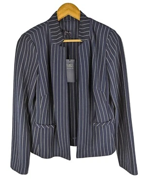 M&S Navy Open Jacket, Casual Striped  Collarless, Long Sleeve, Size 10 - Image 1 of 4