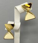 VINTAGE Avon 1/2 Enamel/Gold Tone Bow Earrings Cream Half Twist Signed Dot 1"