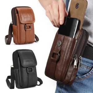 Waterproof Mobile Phone Waist Bag PU Leather Case Key Chain Wear Belt Bag