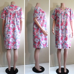 Vintage 80er S M Hauskleid rosa Baumwolle Poly Blumen SS Taschen Ashley Taylor - Bild 1 von 12