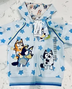 Disney Bluey & Friends Lt Blue Zip Up Kids Sweatshirt Hoodie Size 5 NWT Boys - Picture 1 of 5