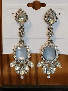 Vintage Ohrringe viktorianischer Stil Strass Ohrhänger blau/klar - Bild 1 von 4